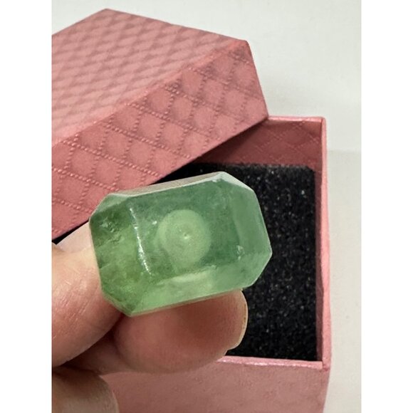 Decorative Green Glass Perfume Bottle with Stopper Original Pink Box Collectible - Picture 4 of 7